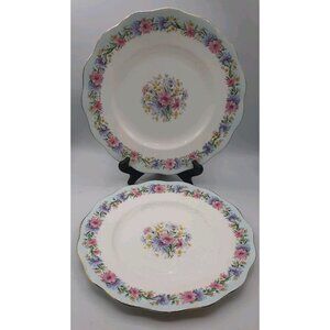 Foley English Bone China Lunch Plate Pattern Blue CORNFLOWER Gold Accent 2 Set